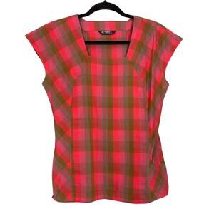Arcteryx Womens Top Plaid Square Neck Cap Sleeve Red Size S / M